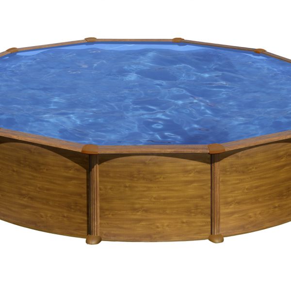 PISCINA MAURITIUS KITPR558WO – PISCINA DESMONTABLE REDONDA DE ACERO CON DECORACIÓN MADERA