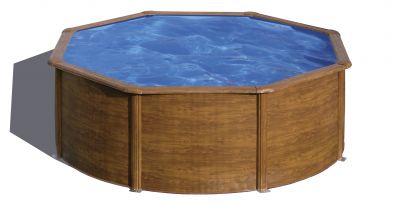 PISCINA SICILIA KITPR303W – PISCINA REDONDA DE ACERO DECORACIÓN MADERA