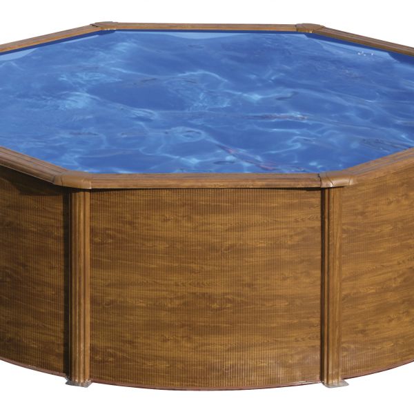 PISCINA SICILIA KITPR303W – PISCINA REDONDA DE ACERO DECORACIÓN MADERA